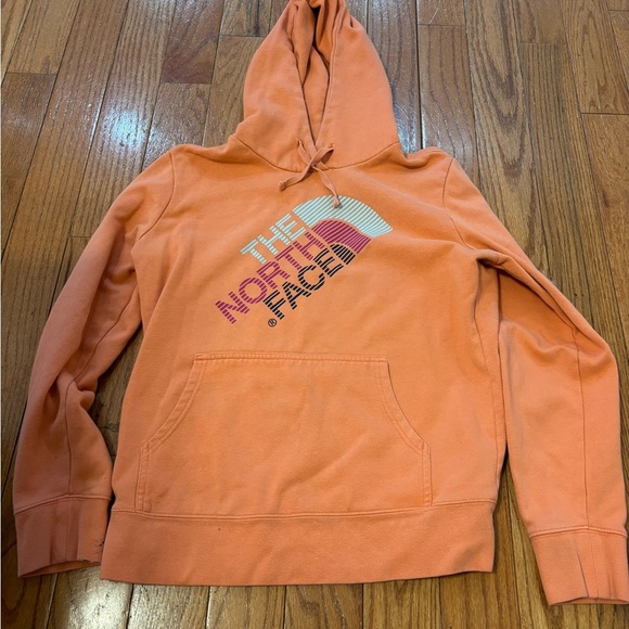 The North Face Tops - The North Face Womens Hoodie Sweatshirt Retro Orange Big Script Logo Size Large